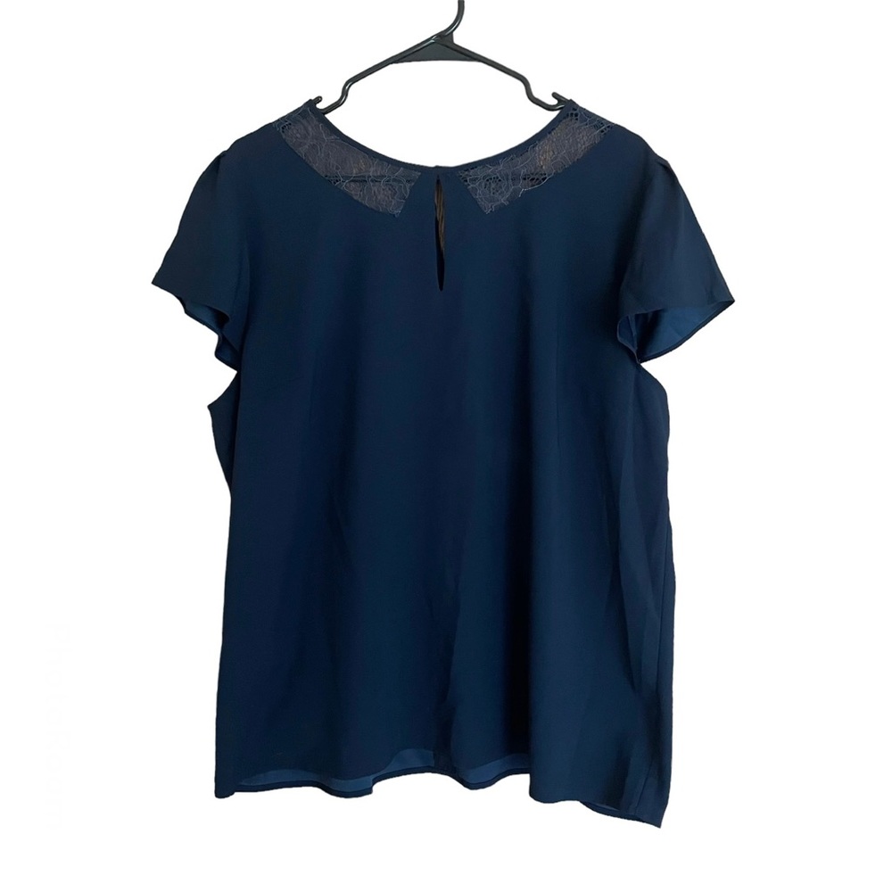 Ann Taylor Blouse Navy Blue Lace Detail